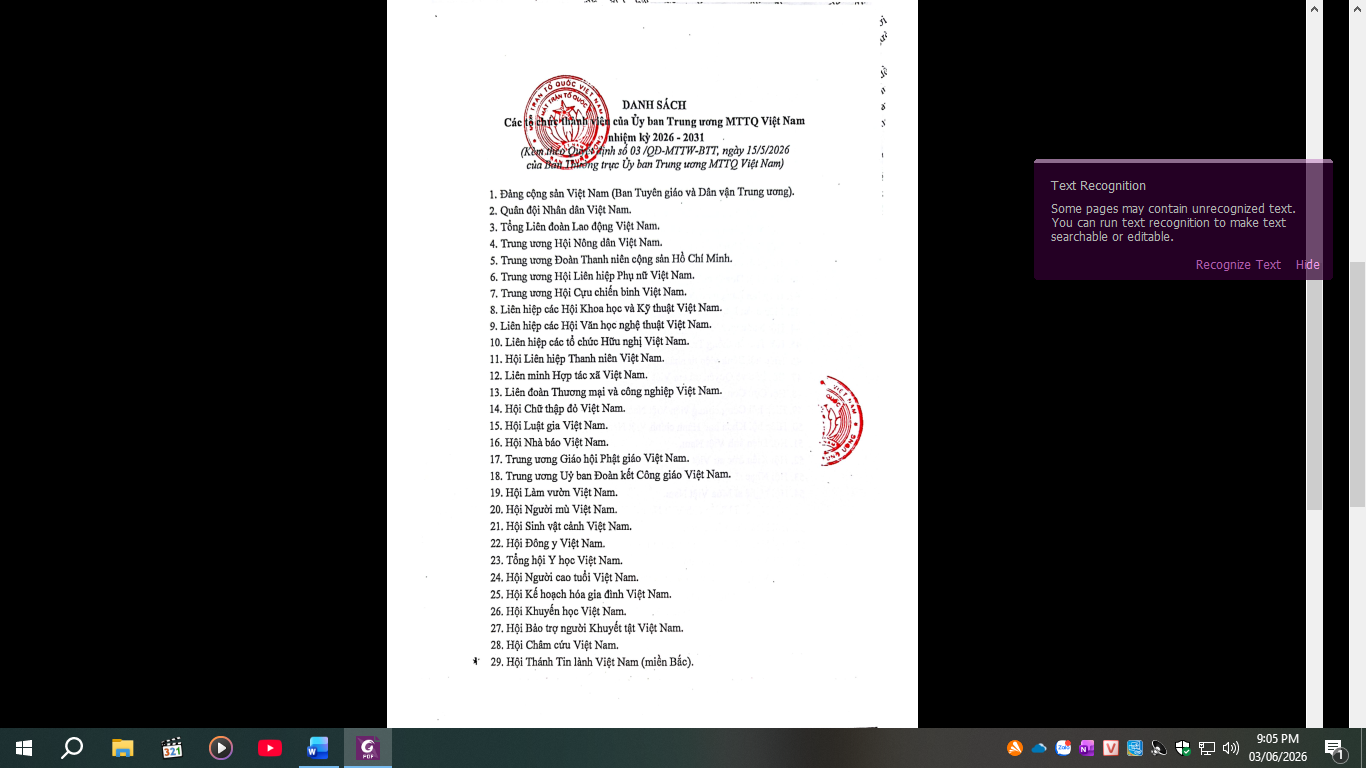 QUYẾT ĐỊNH CỦA UBMTTQVN