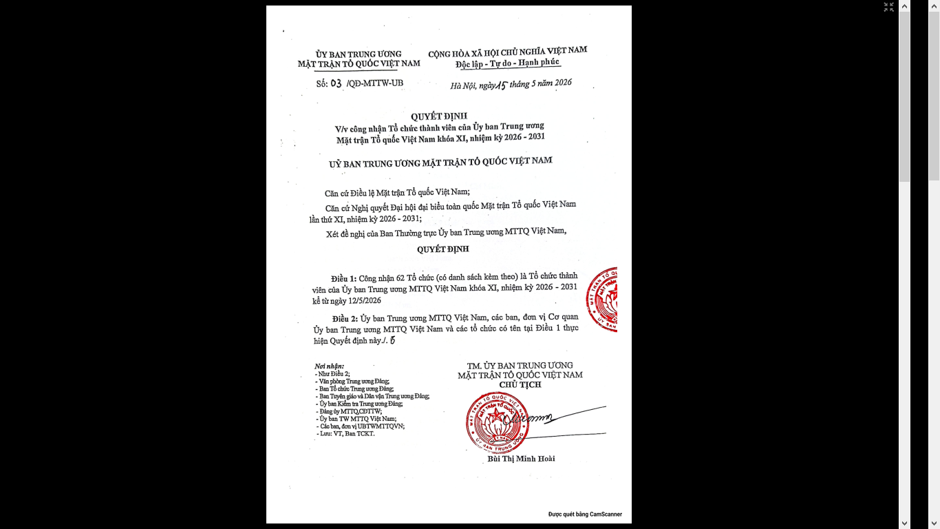QUYẾT ĐỊNH CỦA UBMTTQVN