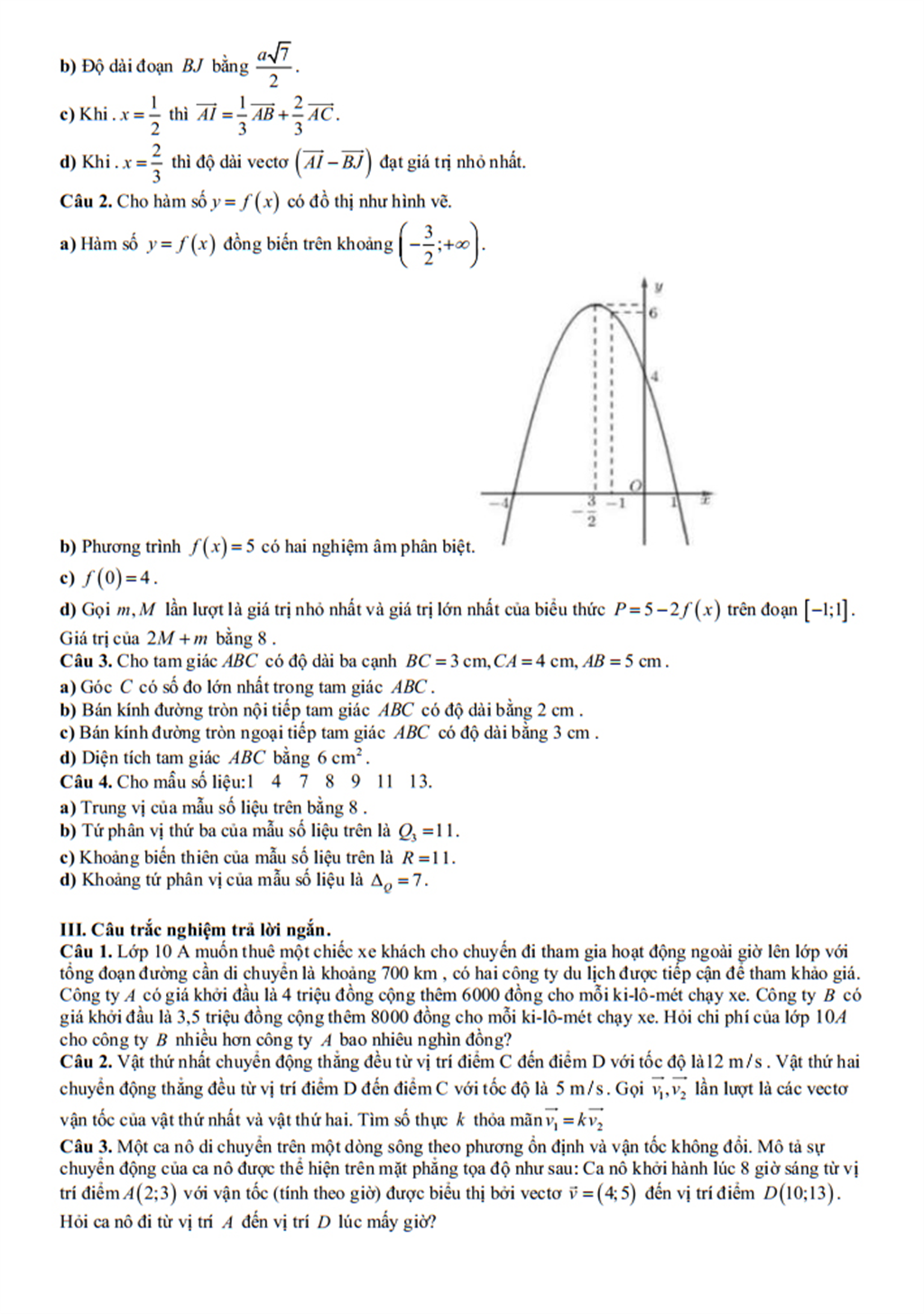 Đề cương Toán lớp 10, học kì 1, năm học 2025-2026
