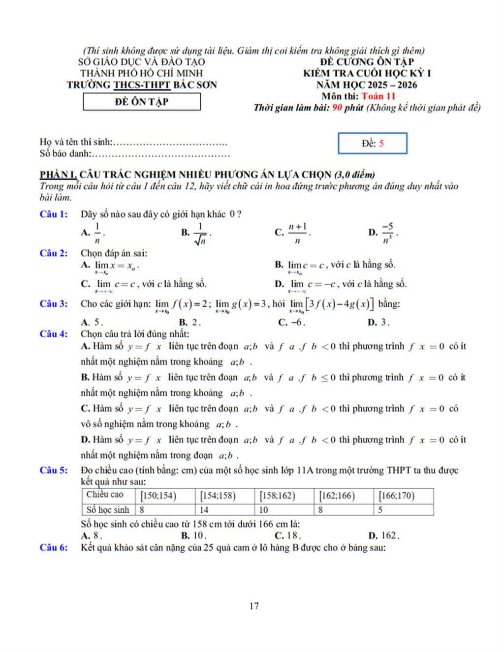 Đề cương Toán lớp 11, học kì 1, năm học 2025-2026