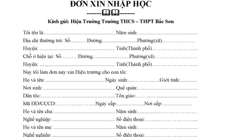 Mẫu đơn xin nhập học